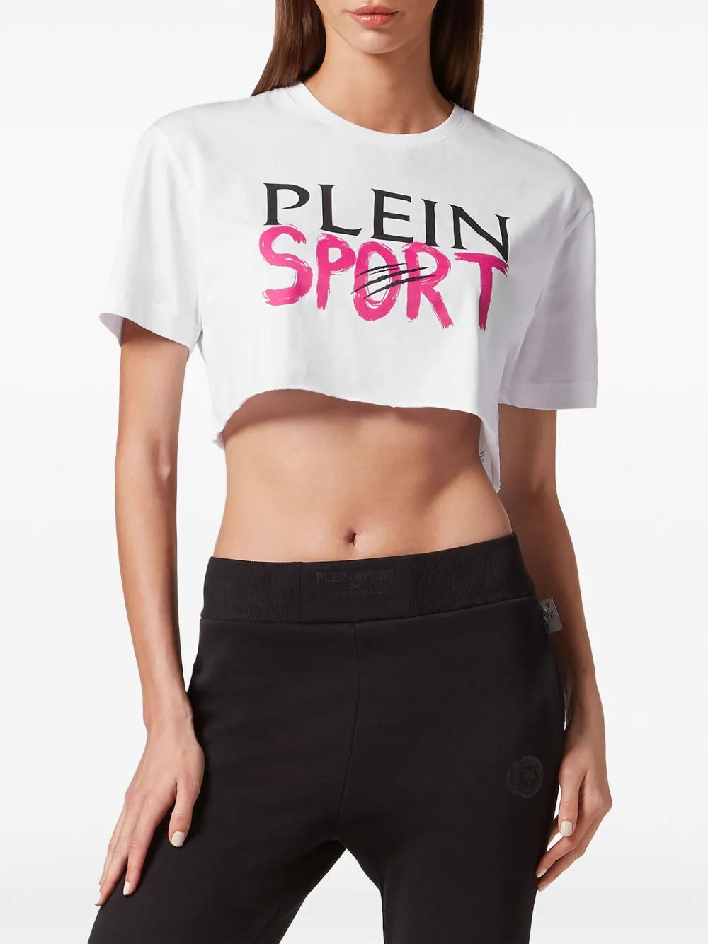 Shop Plein Sport Logo-print Cotton Cropped T-shirt In White