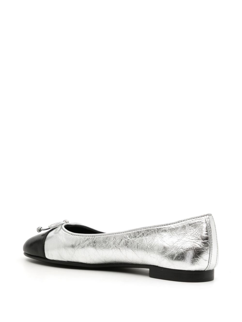 Shop Tory Burch Metallic-effect Leather Ballerinas In Silver