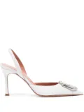 Amina Muaddi 95mm Camelia crystal-buckle pumps - White