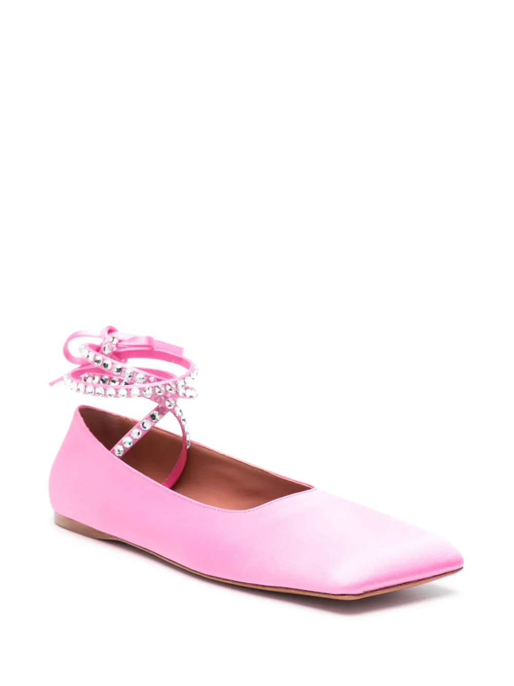 Shop Amina Muaddi Ane Satin Ballet Pumps In Pink