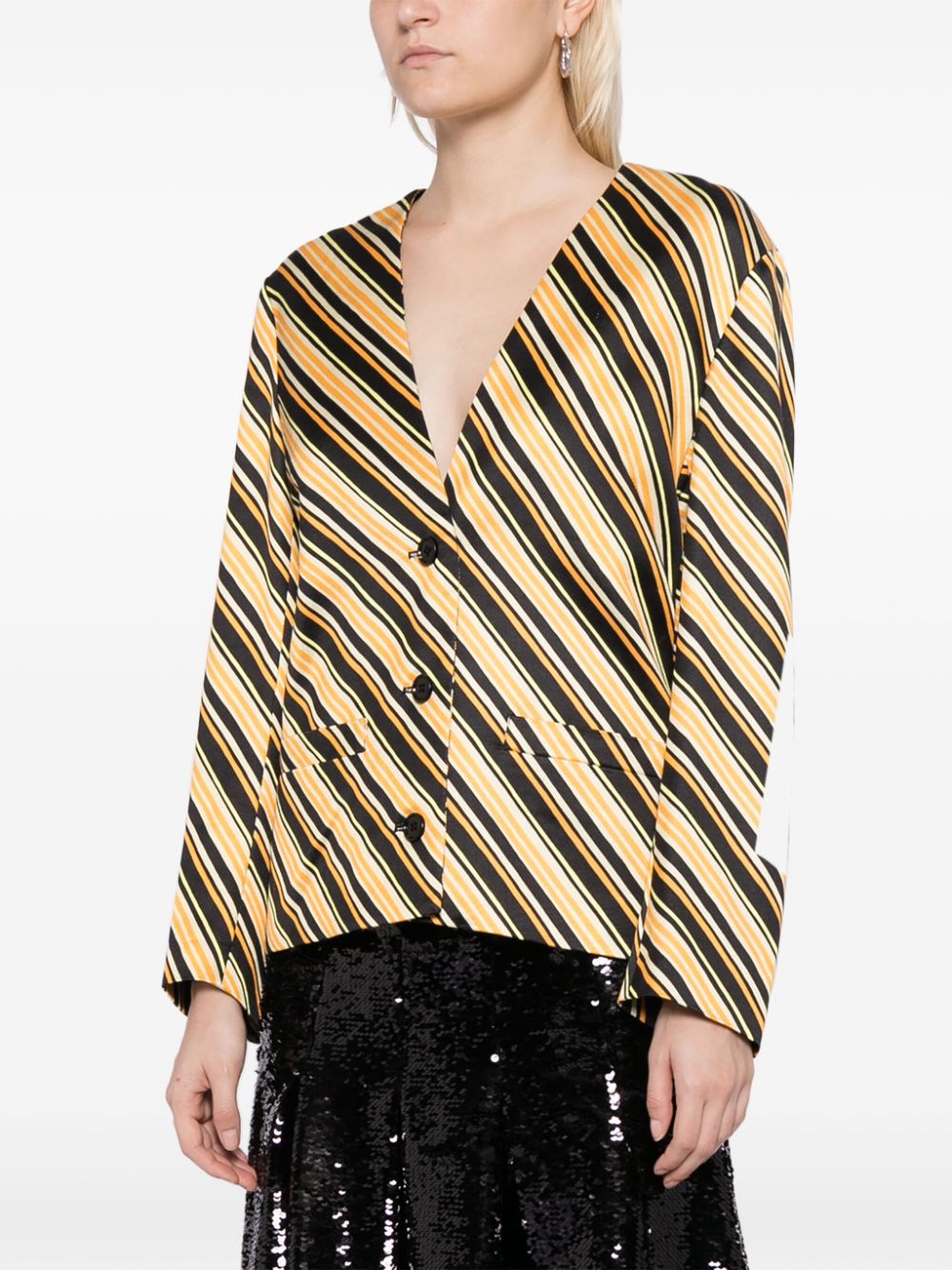 Pre-owned Dries Van Noten 2010 Striped Collarless Jacket In Yellow
