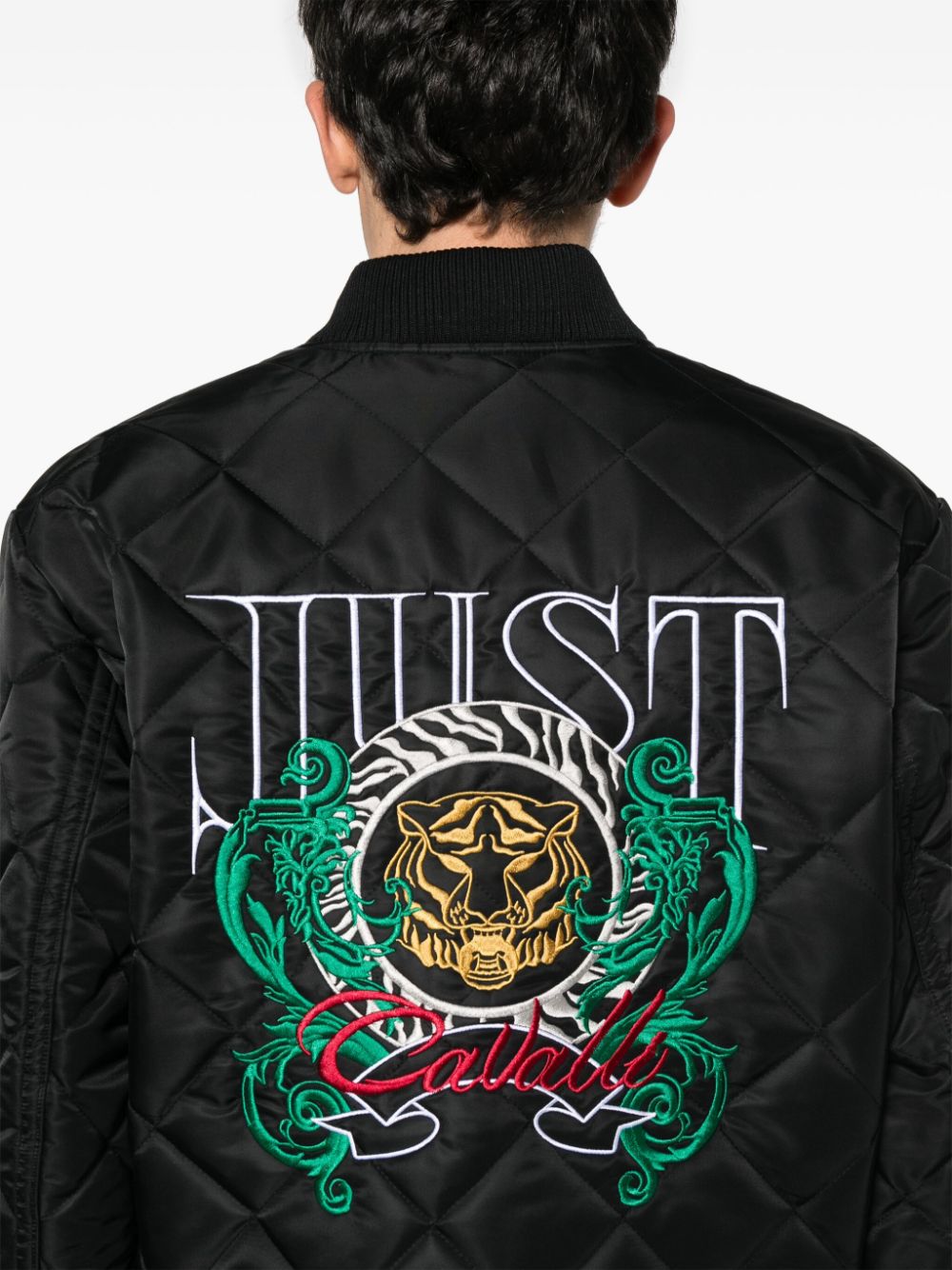 Shop Just Cavalli Logo-embroidered Bomber Jacket In Black
