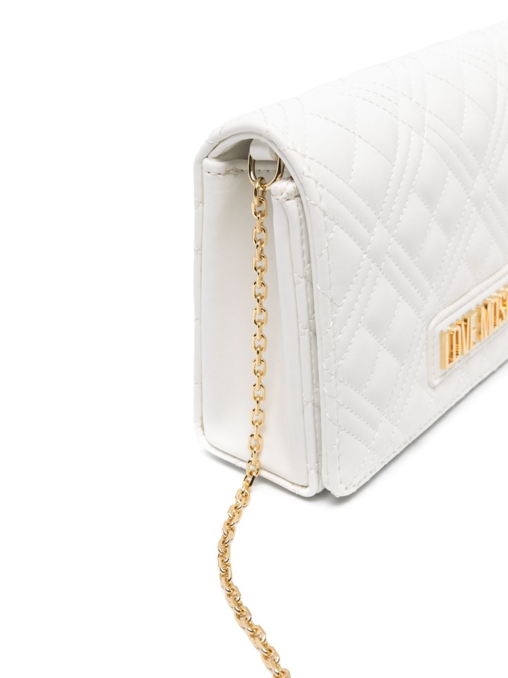 Shop Love Moschino Logo-plaque Quilted Crossbody Bag In White