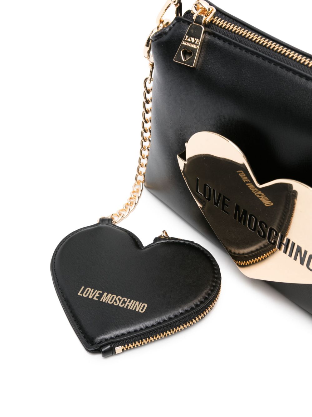 Shop Love Moschino Heart-plaque Faux-leather Shoulder Bag In Black