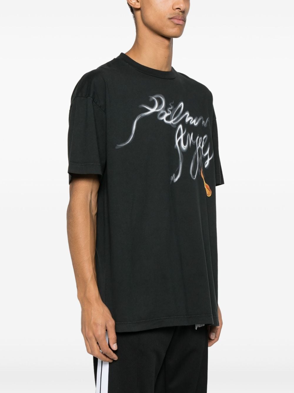 Shop Palm Angels Foggy Logo-print T-shirt In Black