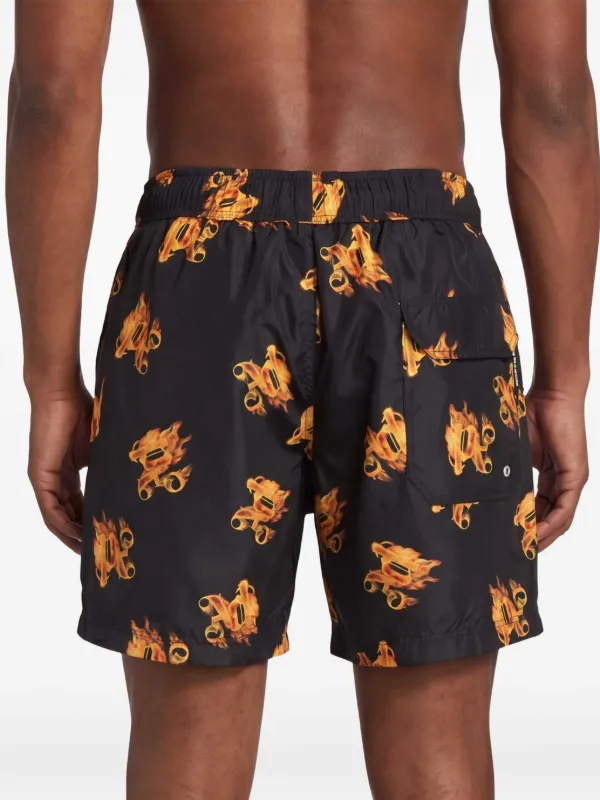 Palm Angels Burning monogram-print Swim Shorts | Black | FARFETCH