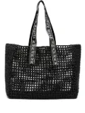 Palm Angels logo-strap raffia tote bag - Black