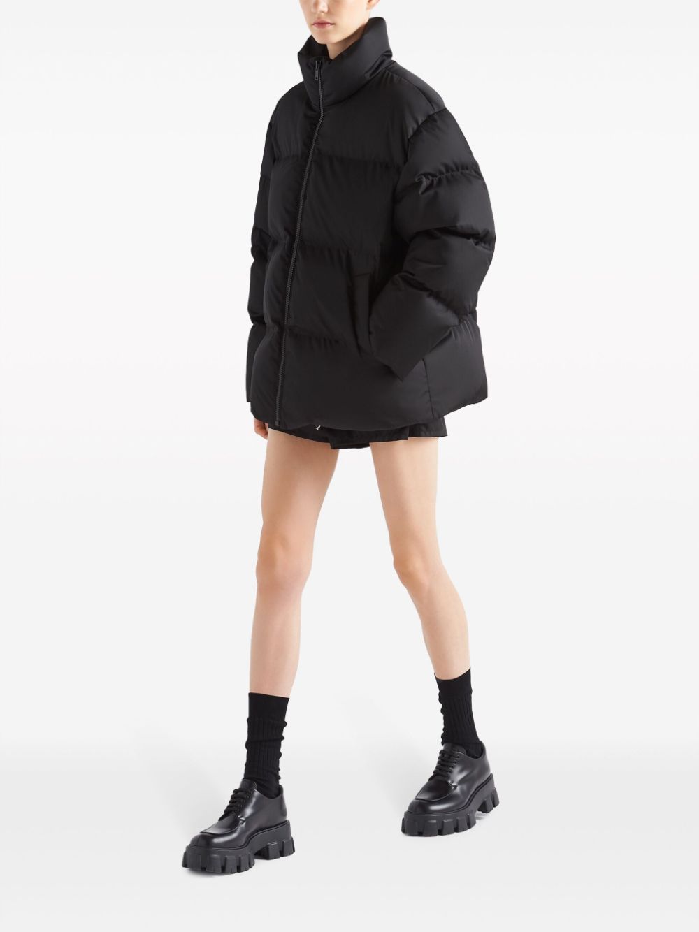 Shop Prada Re-nylon Logo-embossed Padded Jacket In Black