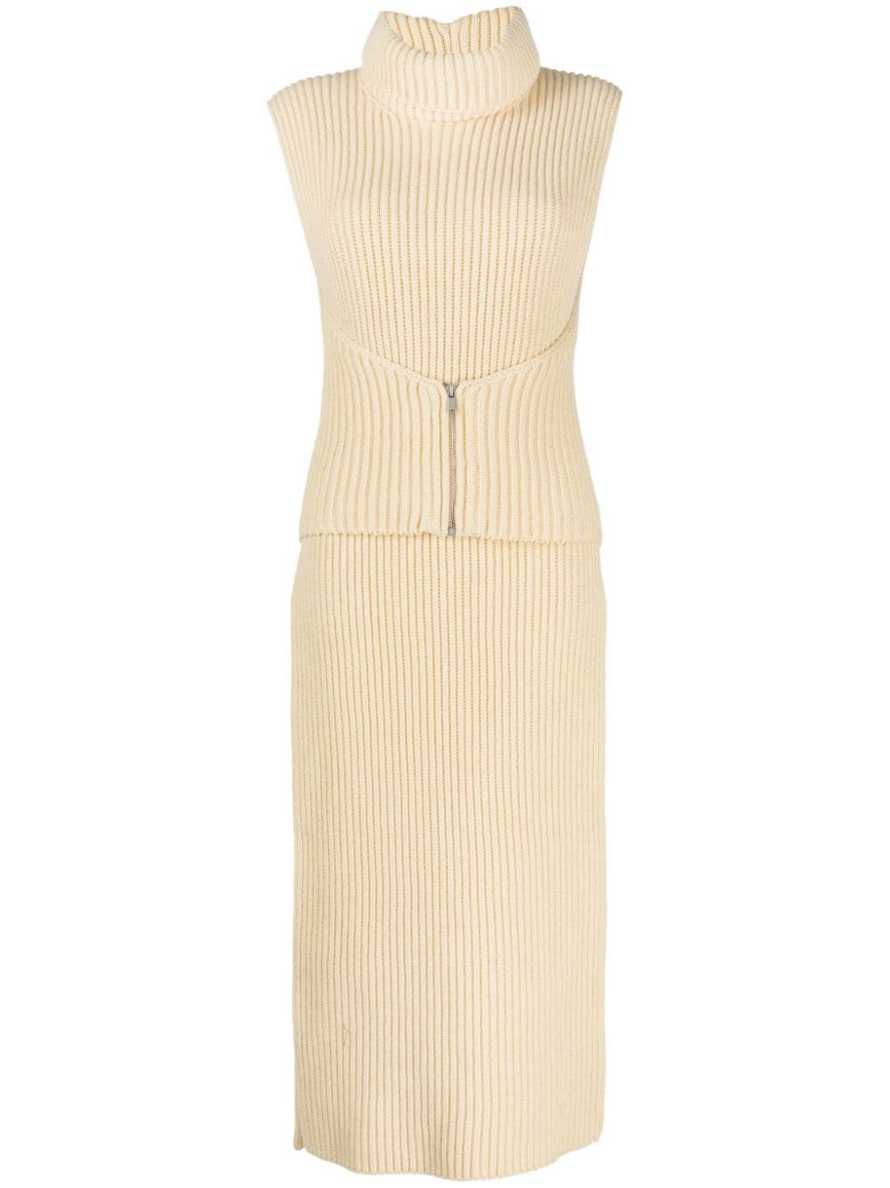 Jil Sander Detachable-collar Ribbed-knit Dress In Neutrals