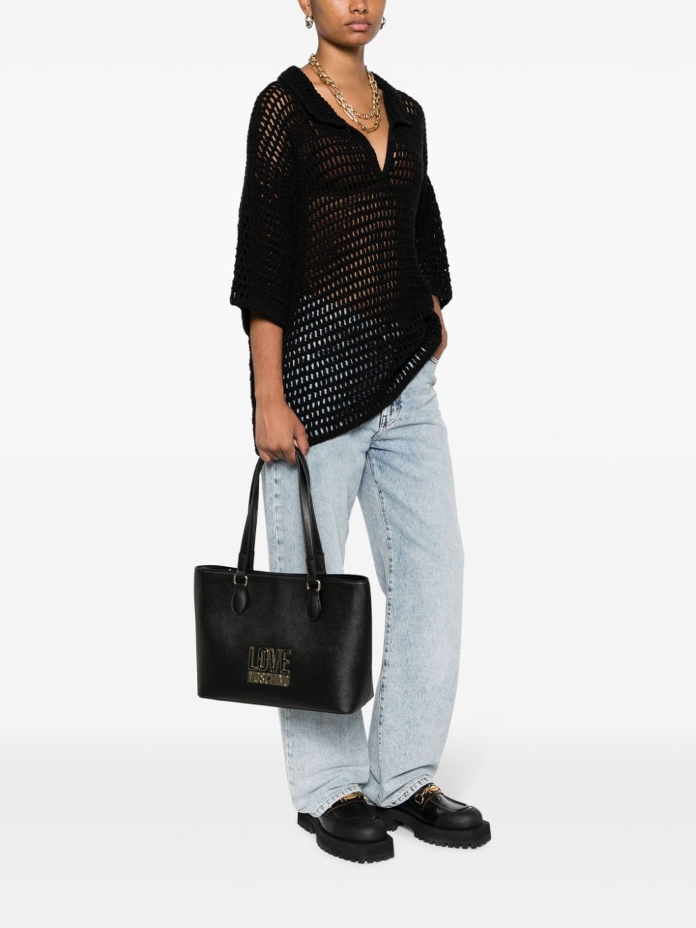 Shop Love Moschino Logo-lettering Shoulder Bag In Black