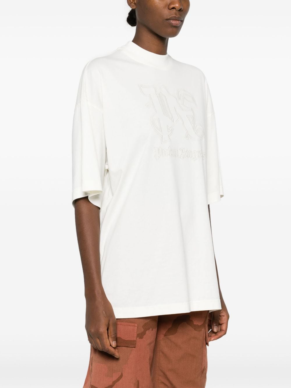 Shop Palm Angels Monogram-print Cotton T-shirt In Neutrals