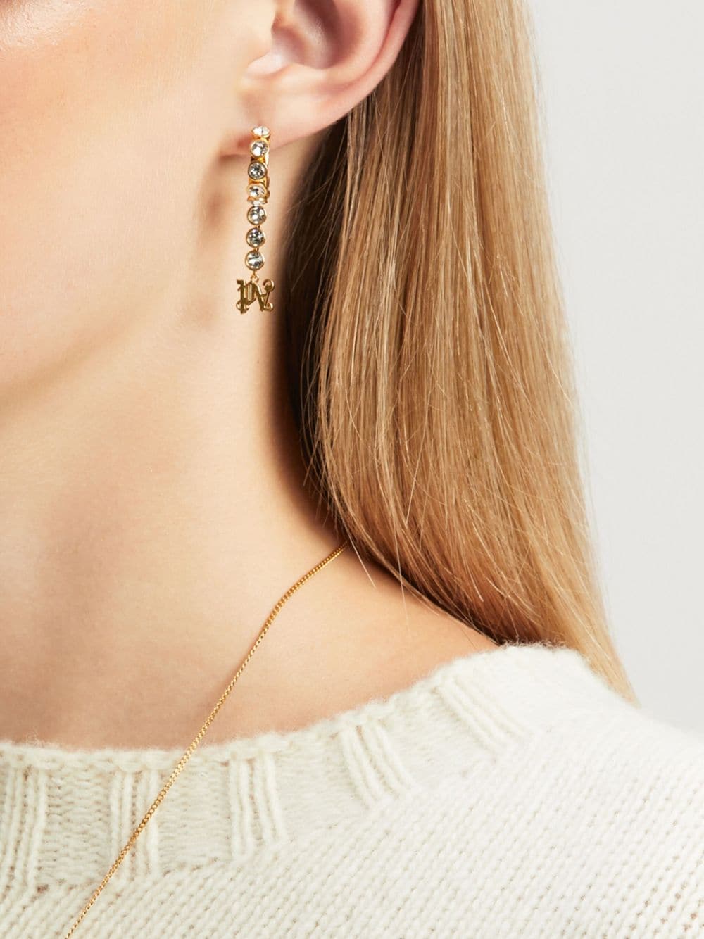 Shop Palm Angels Crystal-embellished Monogram Earrings In Gold