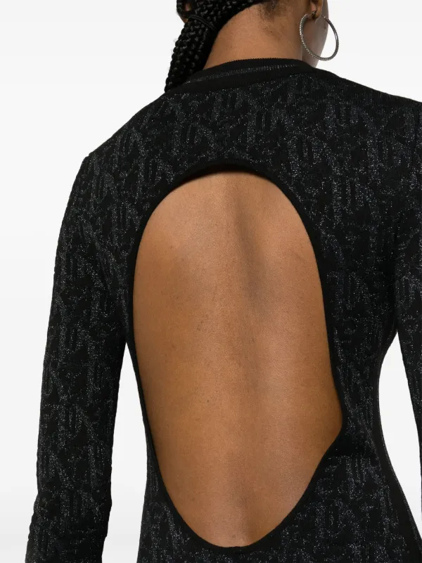 jacquard open back dress Palm Angels monogram-jacquard open-back Midi Dress | Black