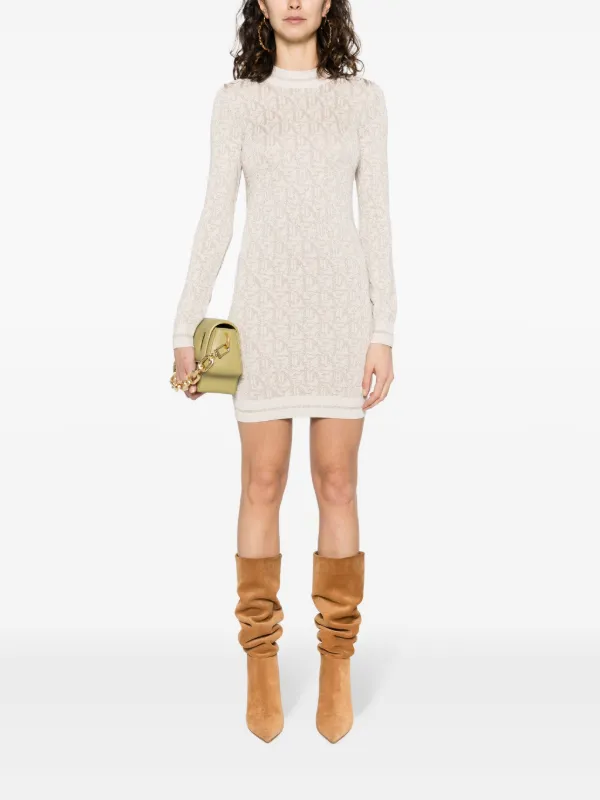 【関税＆送料込み】Palm Angels Monogram Jacquard Mini Dress Palm Angels monogram-jacquard Knitted Minidress | Neutrals
