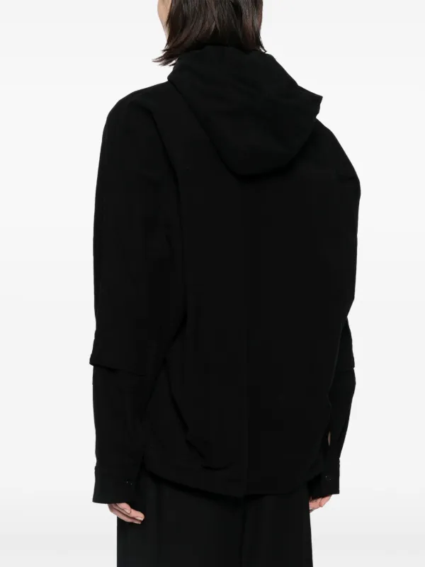Juun.J drawstring-hood cotton-blend Shirt | Black | FARFETCH
