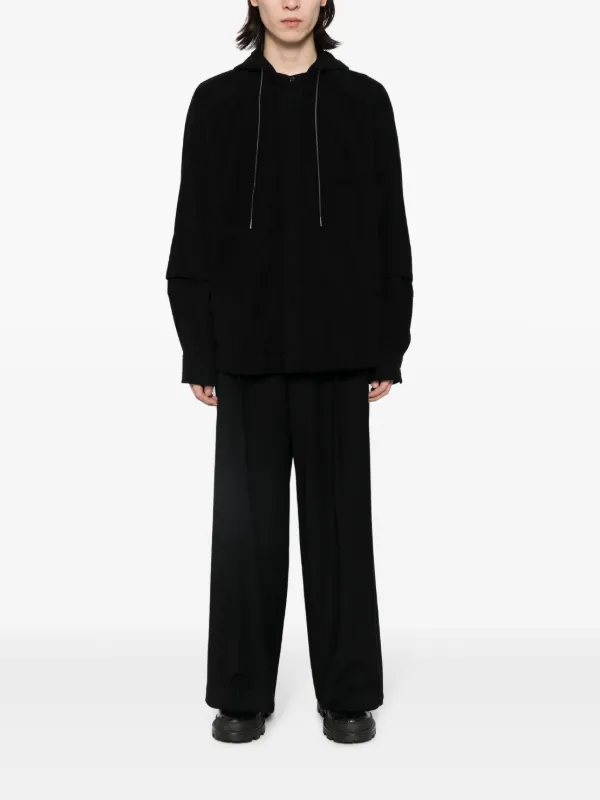 Juun.J drawstring-hood cotton-blend Shirt | Black | FARFETCH
