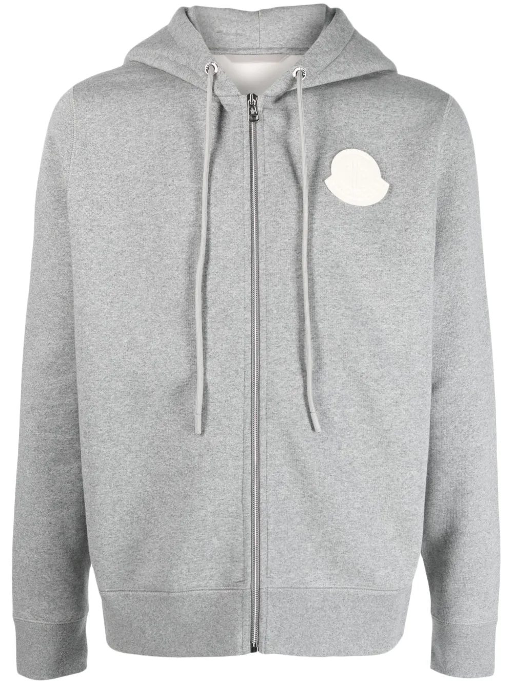 Shop Moncler Logo-patch Zip-up Hoodie In Grey