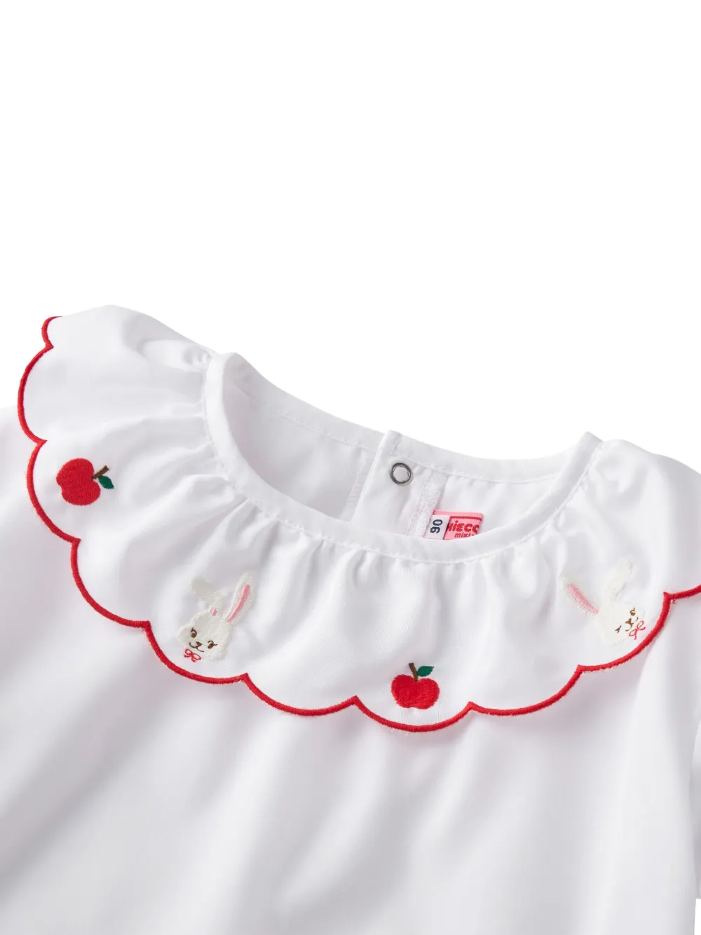 Miki House Bunny Embroidered Cotton Blouse In White