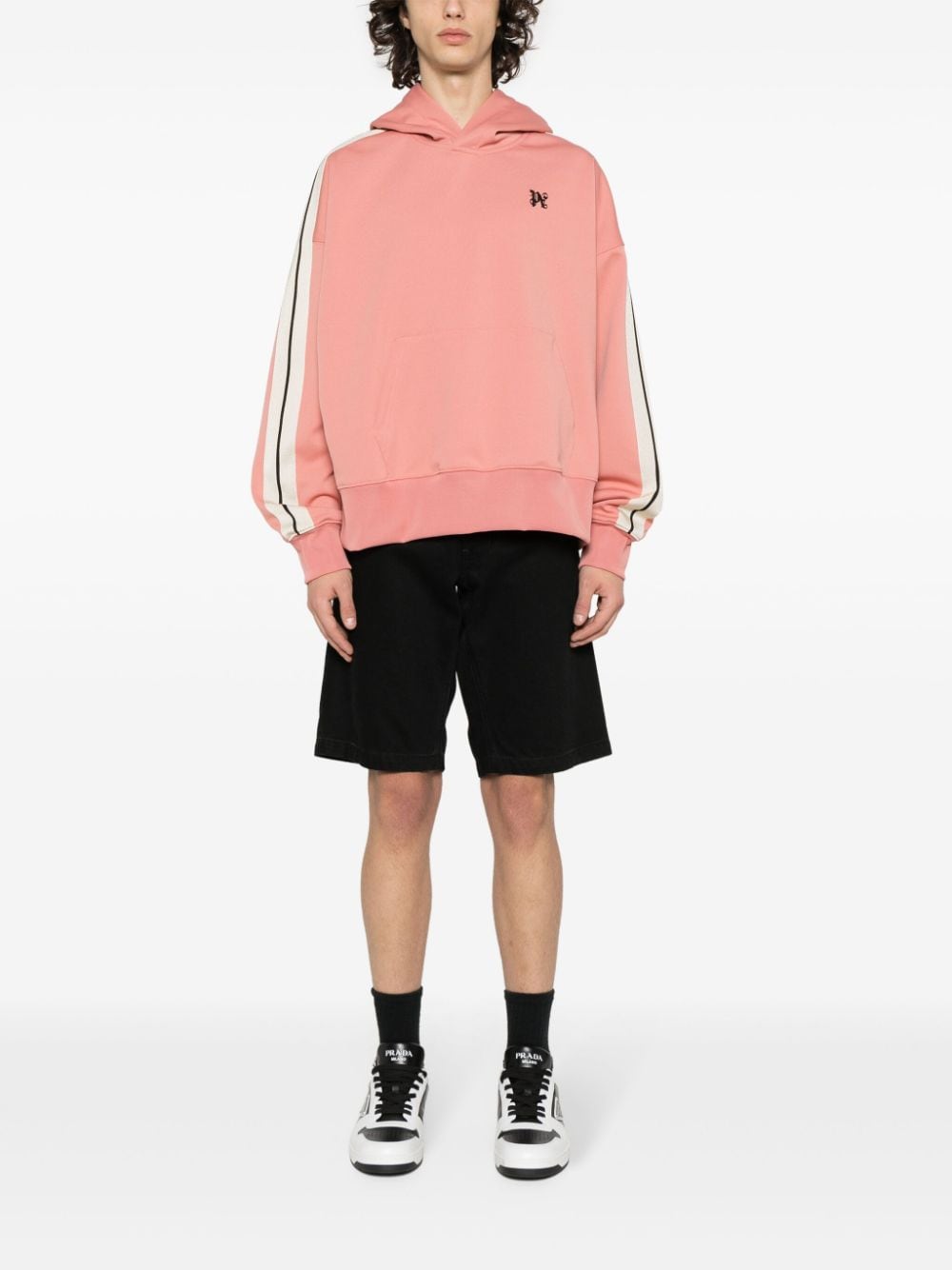 Shop Palm Angels Monogram-embroidered Track Hoodie In Pink