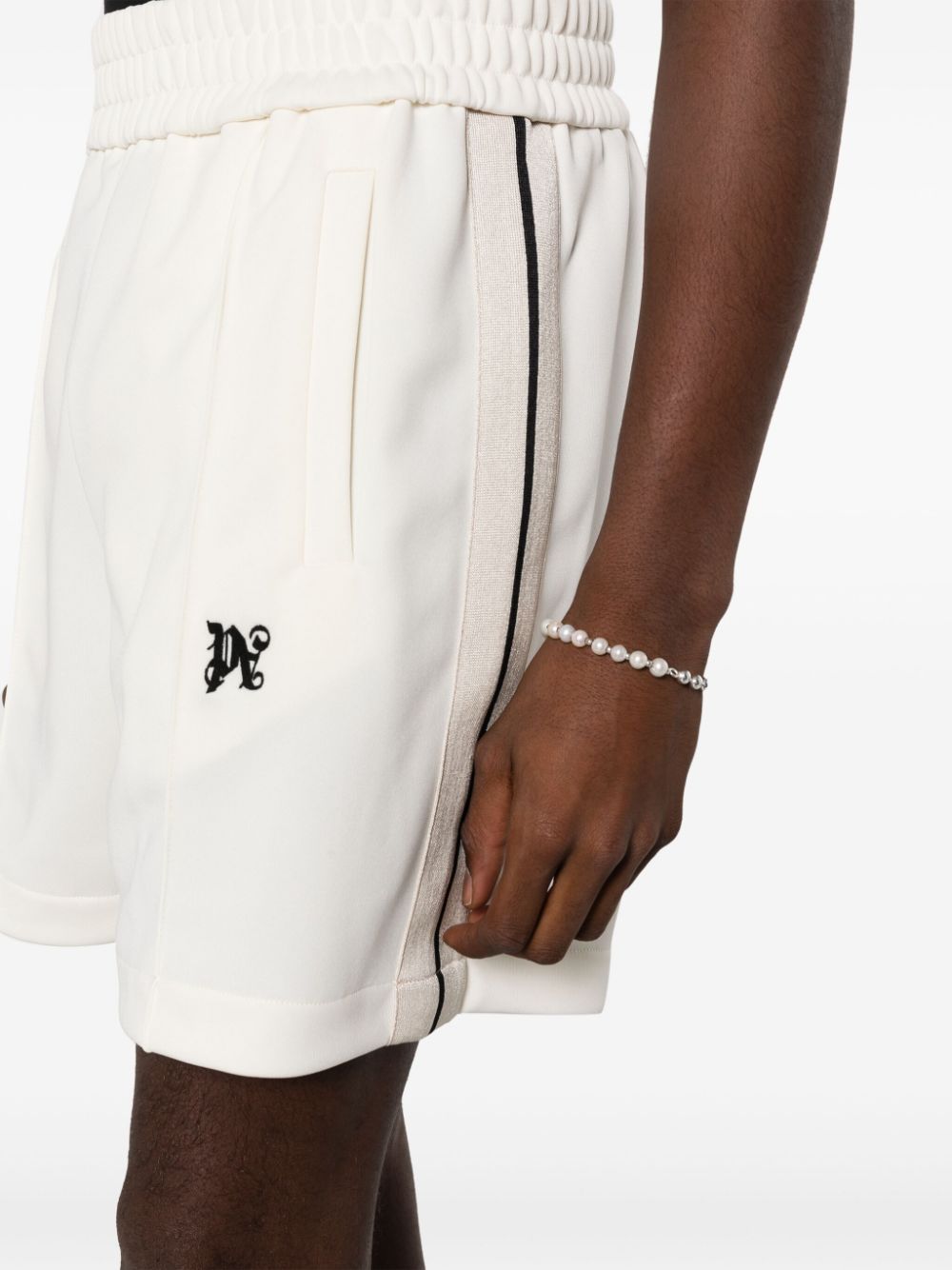 Shop Palm Angels Monogram-embroidered Track Shorts In White