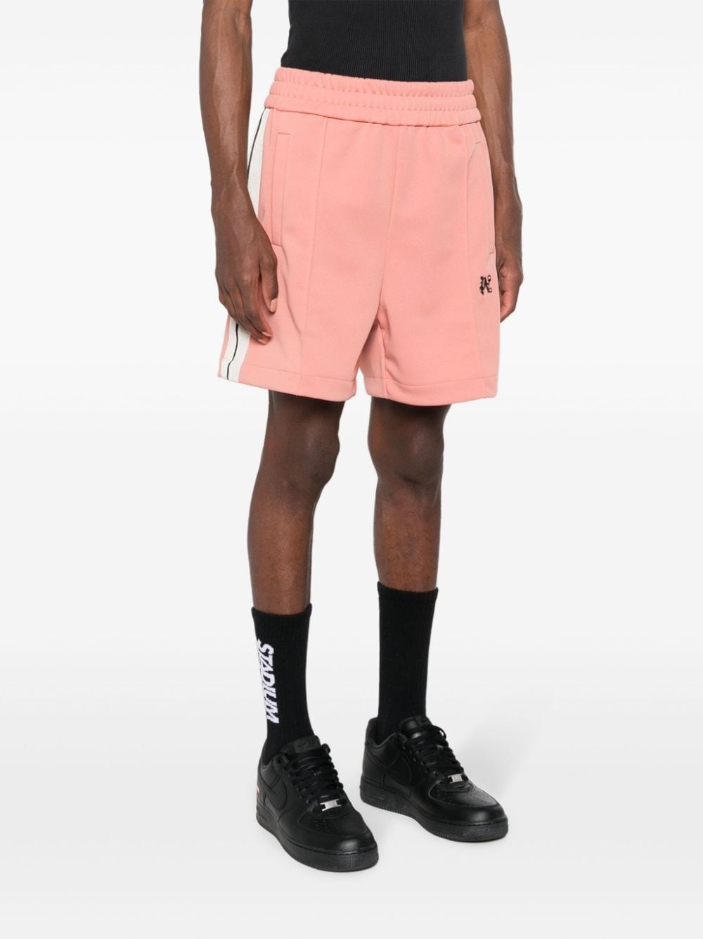 Shop Palm Angels Monogram-embroidered Track Shorts In Pink