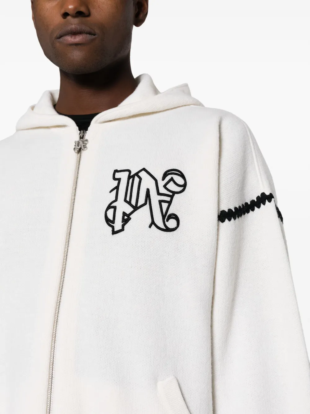 Shop Palm Angels Monogram-embroidered Zip-up Hoodie In White