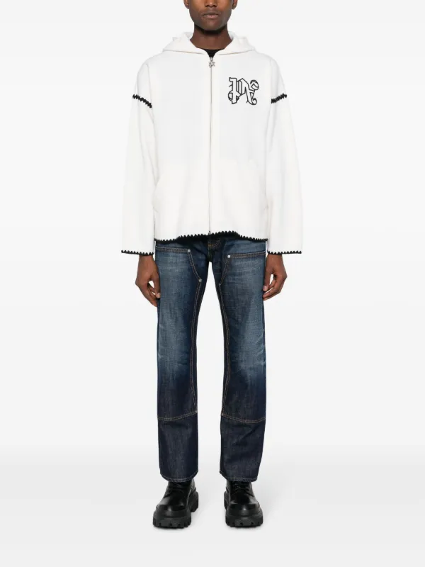 Palm Angels monogram-embroidered zip-up Hoodie | White