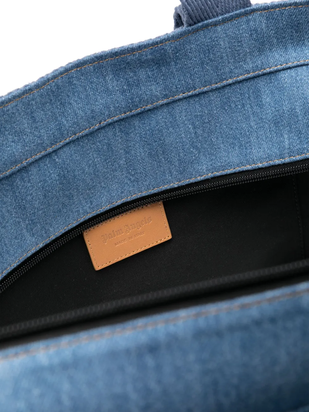 Palm Angels Monogram Denim Tote Bag In Blau