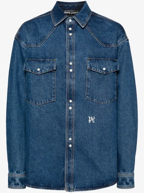 Palm Angels Camicia denim con ricamo