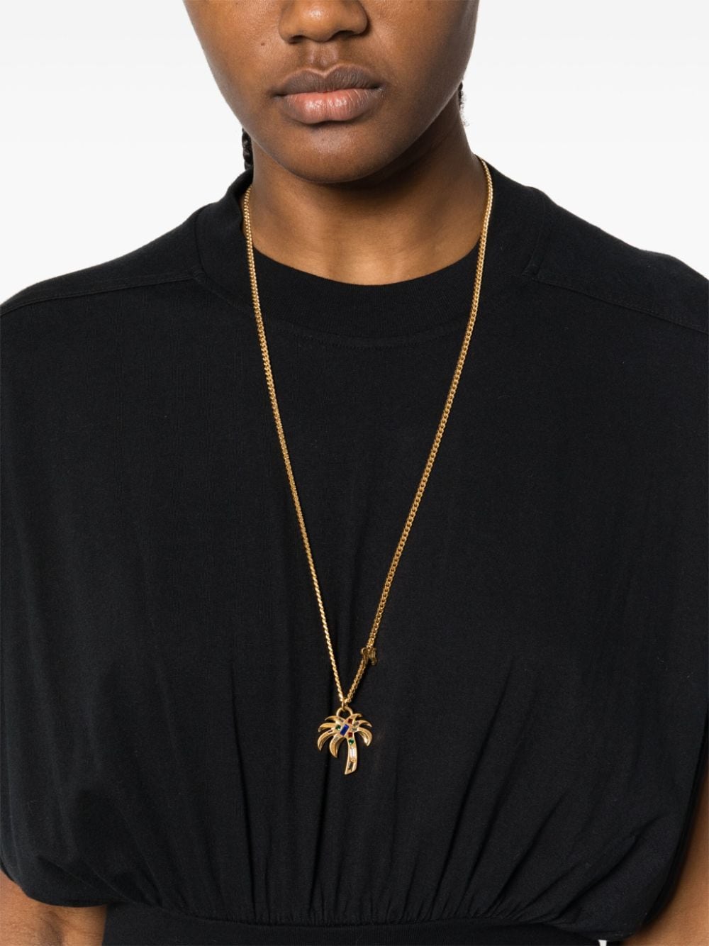 Shop Palm Angels Palm Rhinestone Necklace In Gold