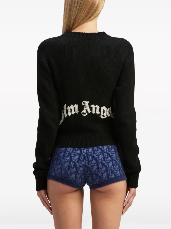 Palm Angels curved-logo wool-blend Cardigan | Black | FARFETCH