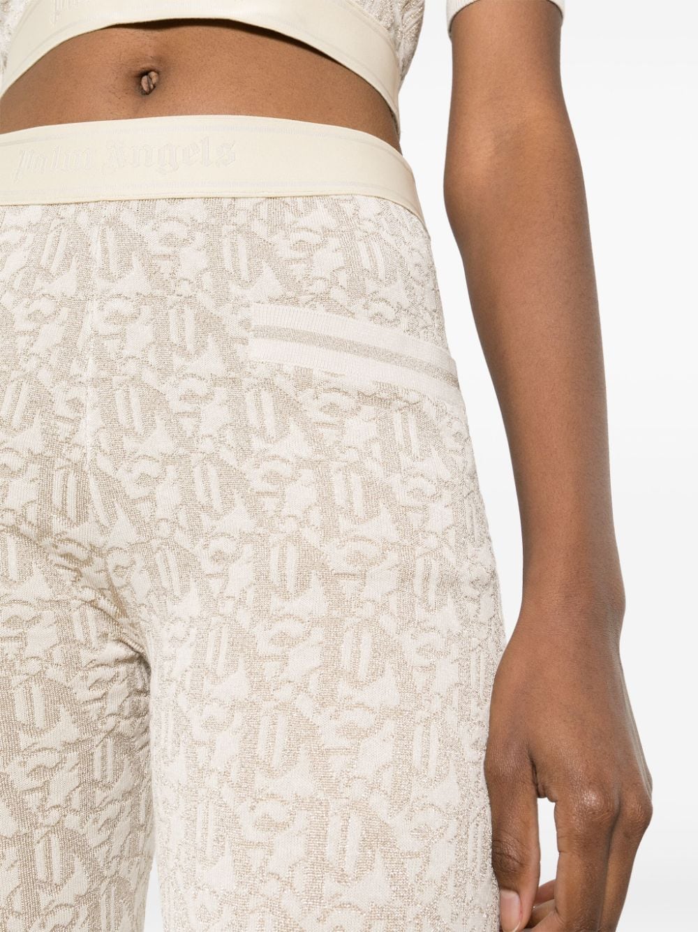 Shop Palm Angels Monogram-jacquard Knitted Trousers In Neutrals