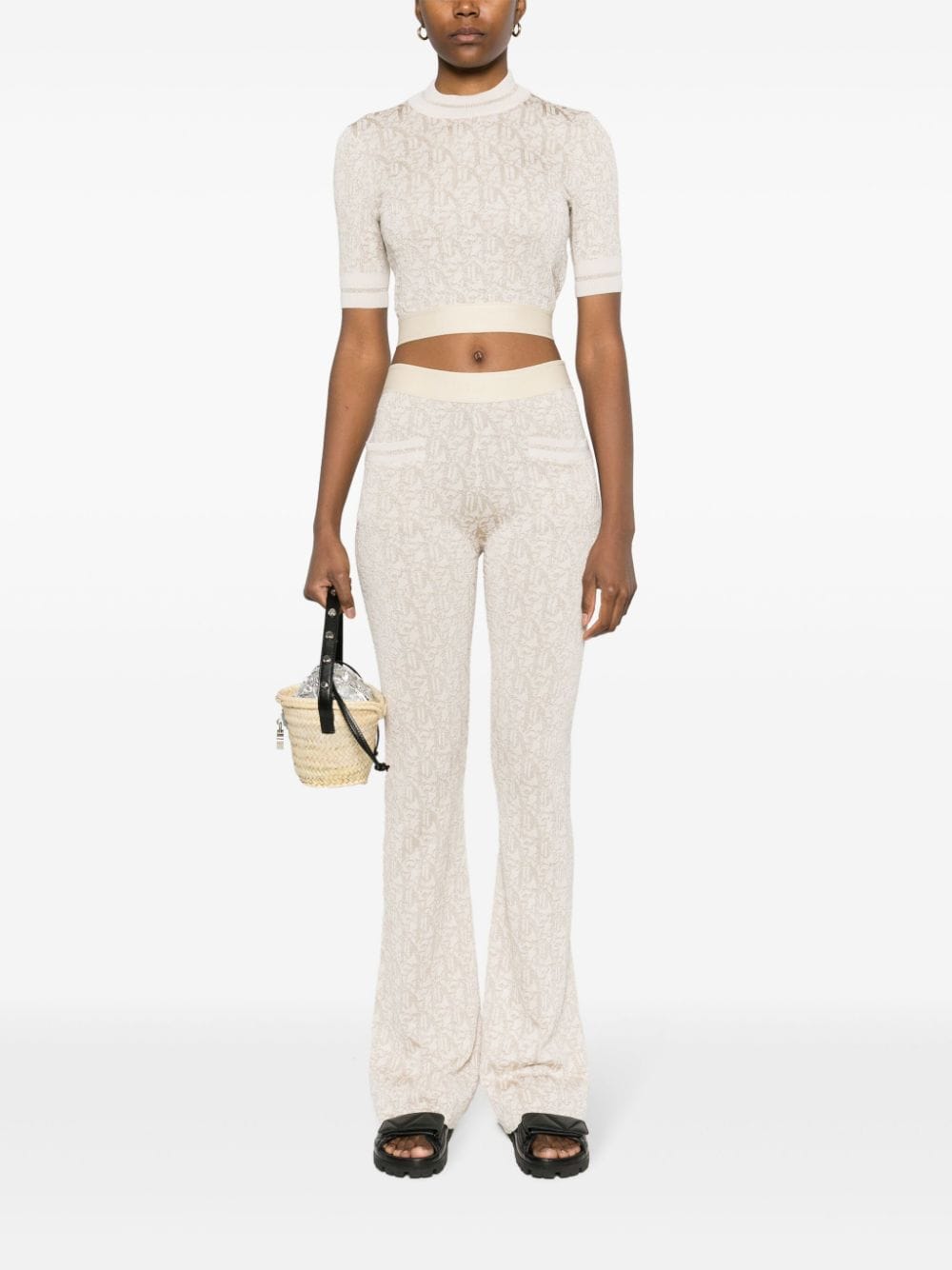 Shop Palm Angels Monogram-jacquard Knitted Crop Top In Neutrals