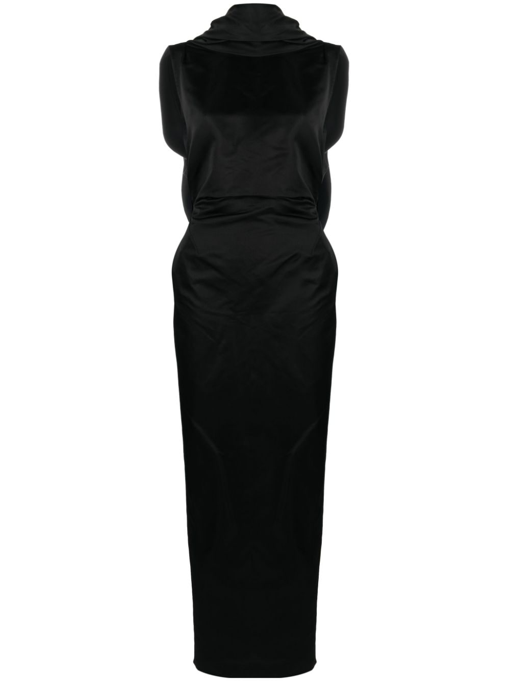 Attico Silk Shawl Gown In Black