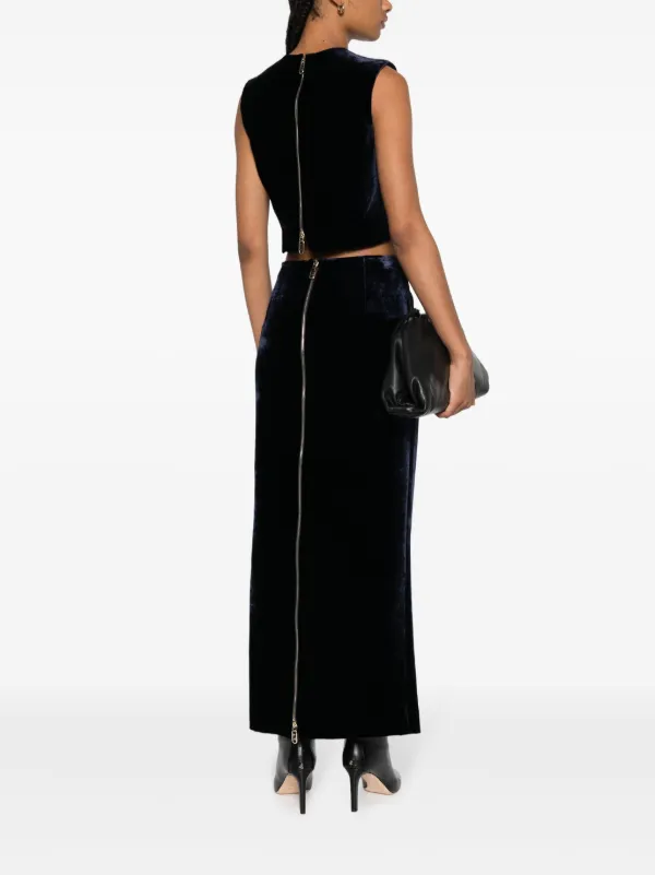 スカート FENDI FW23 Dark blue velvet skirt (FQ7517AM3Z F1M2F) FENDI zip-embellished Velvet Maxi Skirt | Blue | FARFETCH