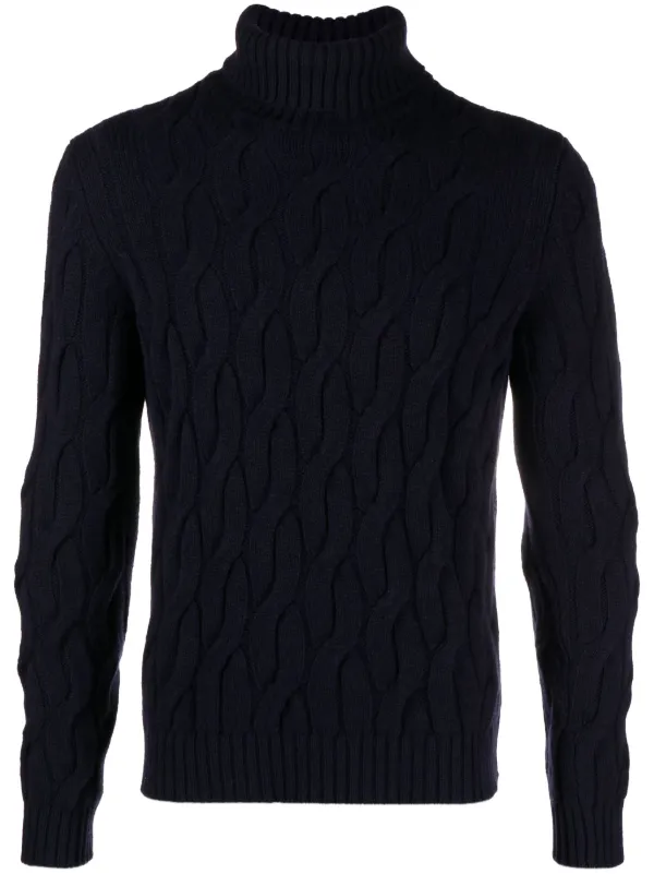 Mens cable knit roll neck jumper shop