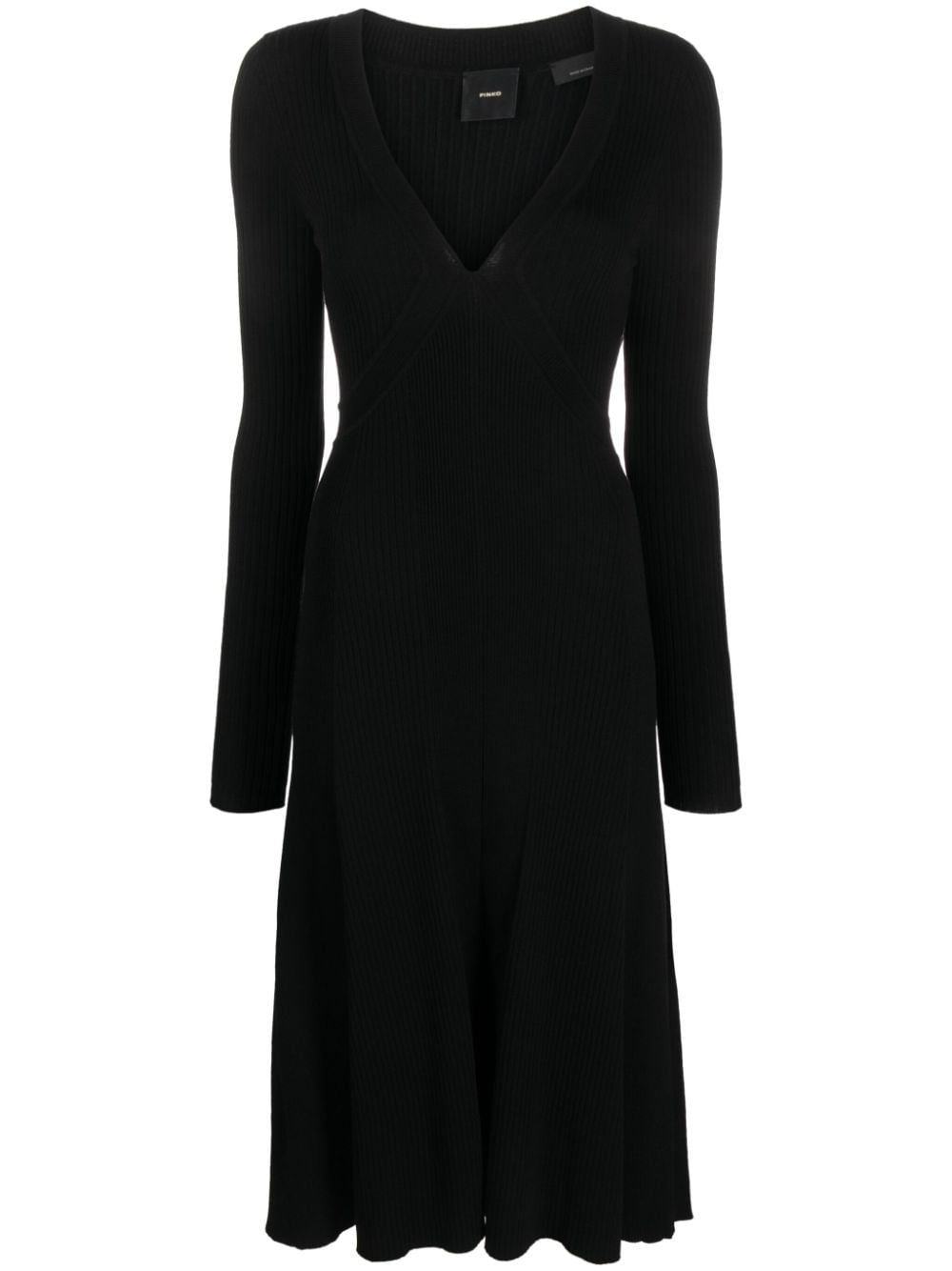 Black V Neck Knitted Midi Dress