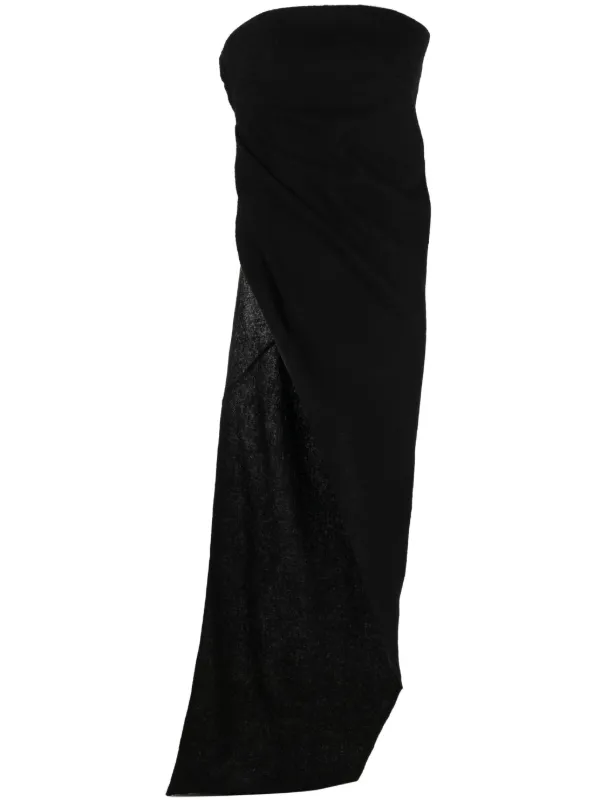 Rick Owens Strapless Asymmetric Virgin Wool Top in Black