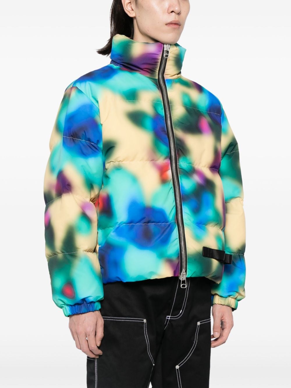 Shop Oamc Abstract-print Padded Jacket In Multicolour
