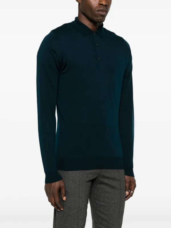 JOHN SMEDLEY ブルー ポロシャツ M Munsingwear JOHN SMEDLEYコラボニットポロシャツ -デサント