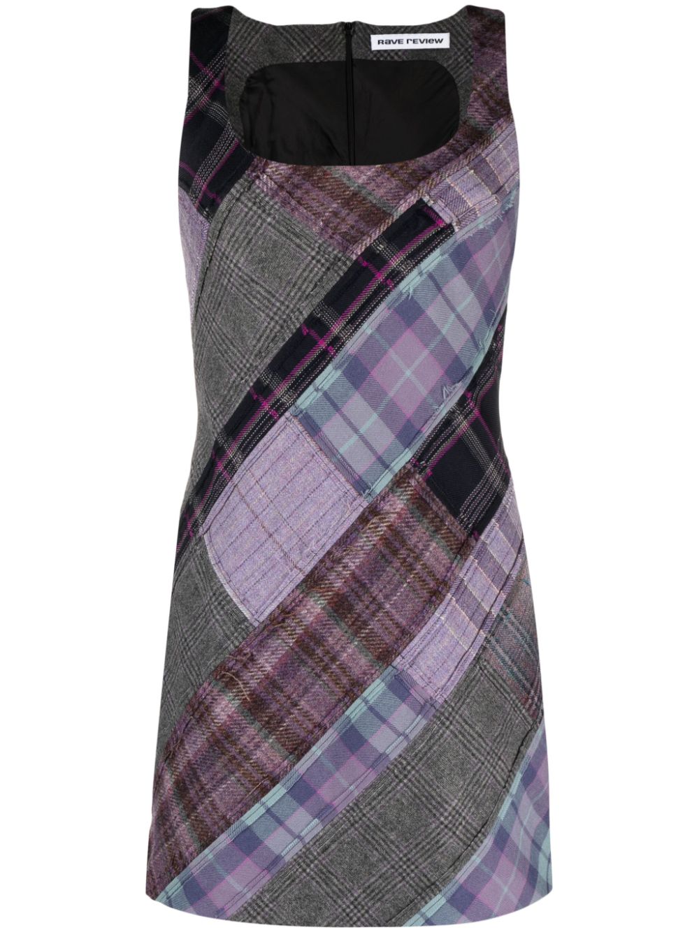 Rave Review Sleeveless Checked Minidress In Purple
