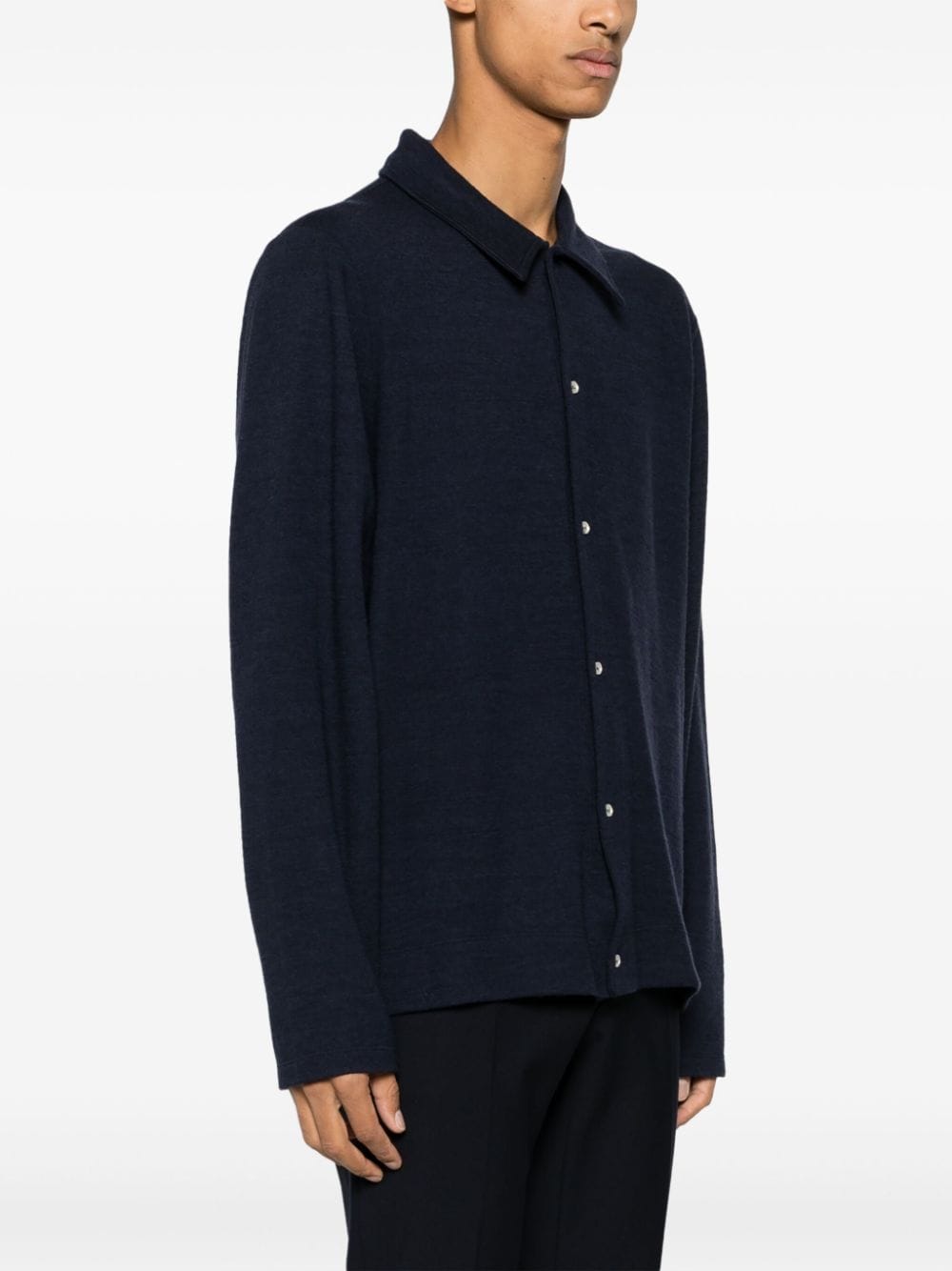 Shop Officine Generale Brent Double Face Felted Wool Blend Cardigan In Blue