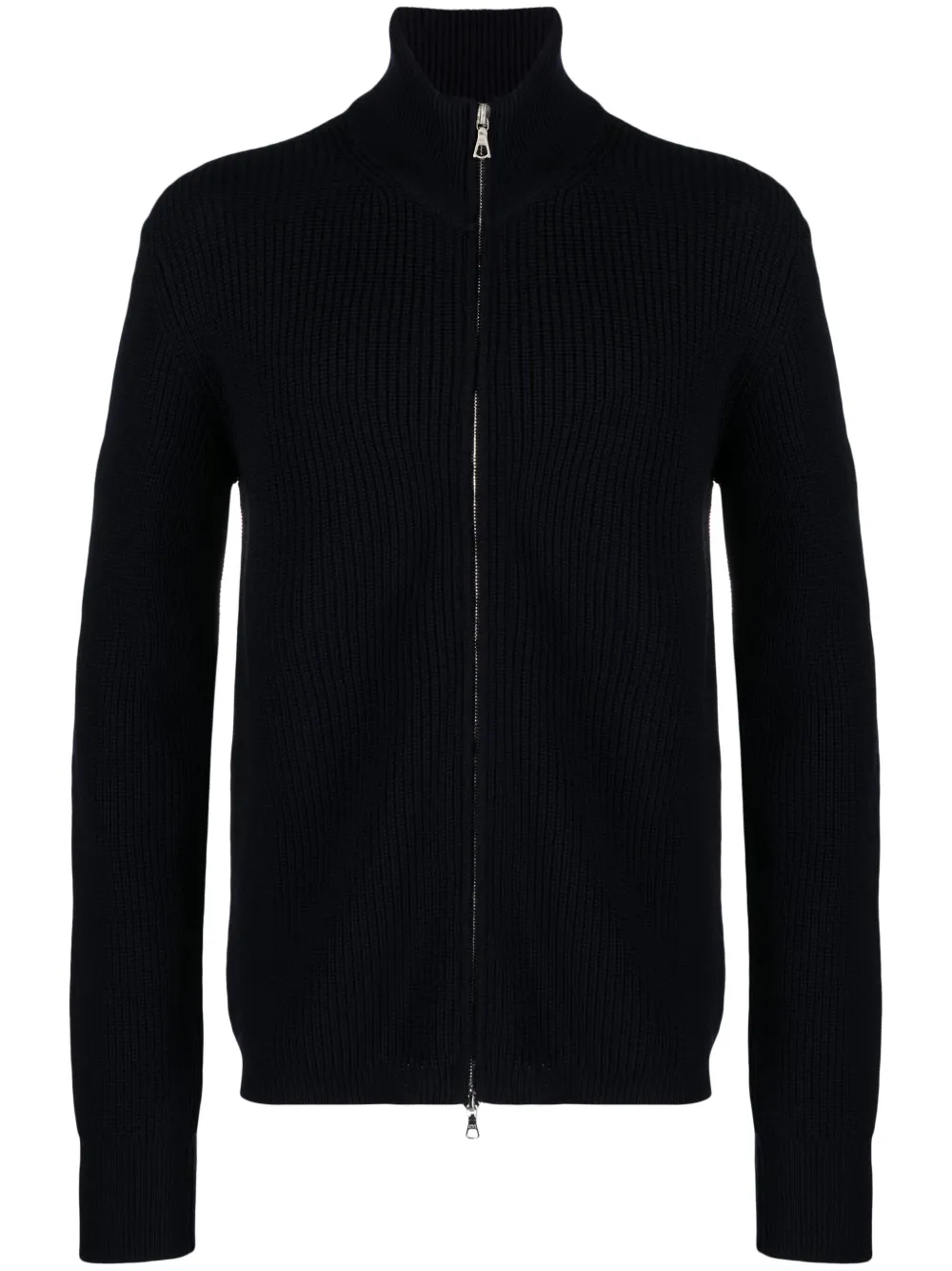 ribbed wool zip-up cardigan