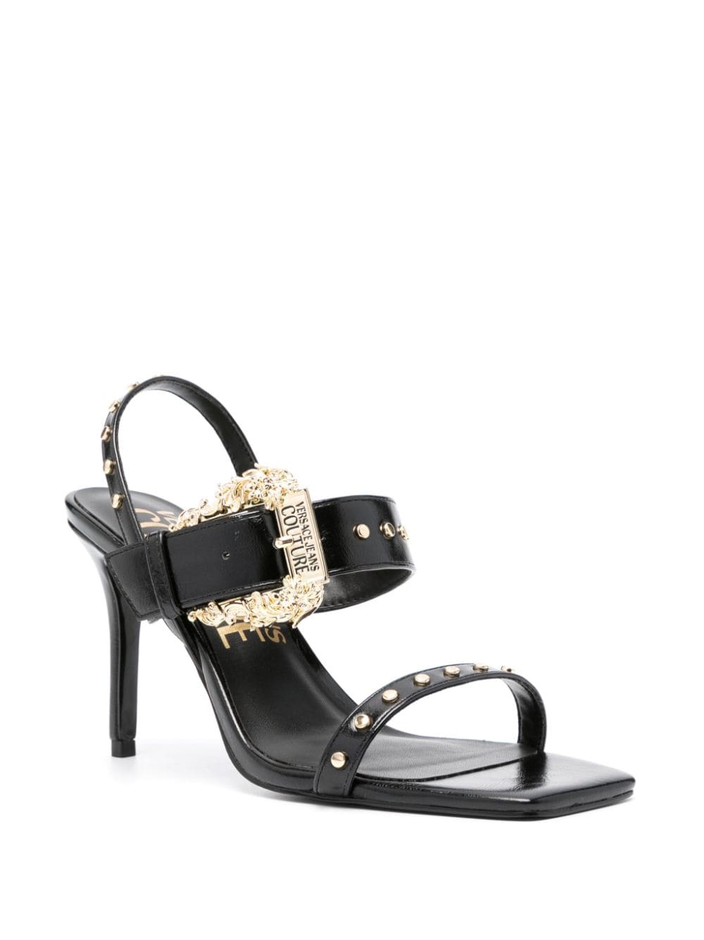 Shop Versace Jeans Couture Emily 85mm Studded Slingback Sandals In Black