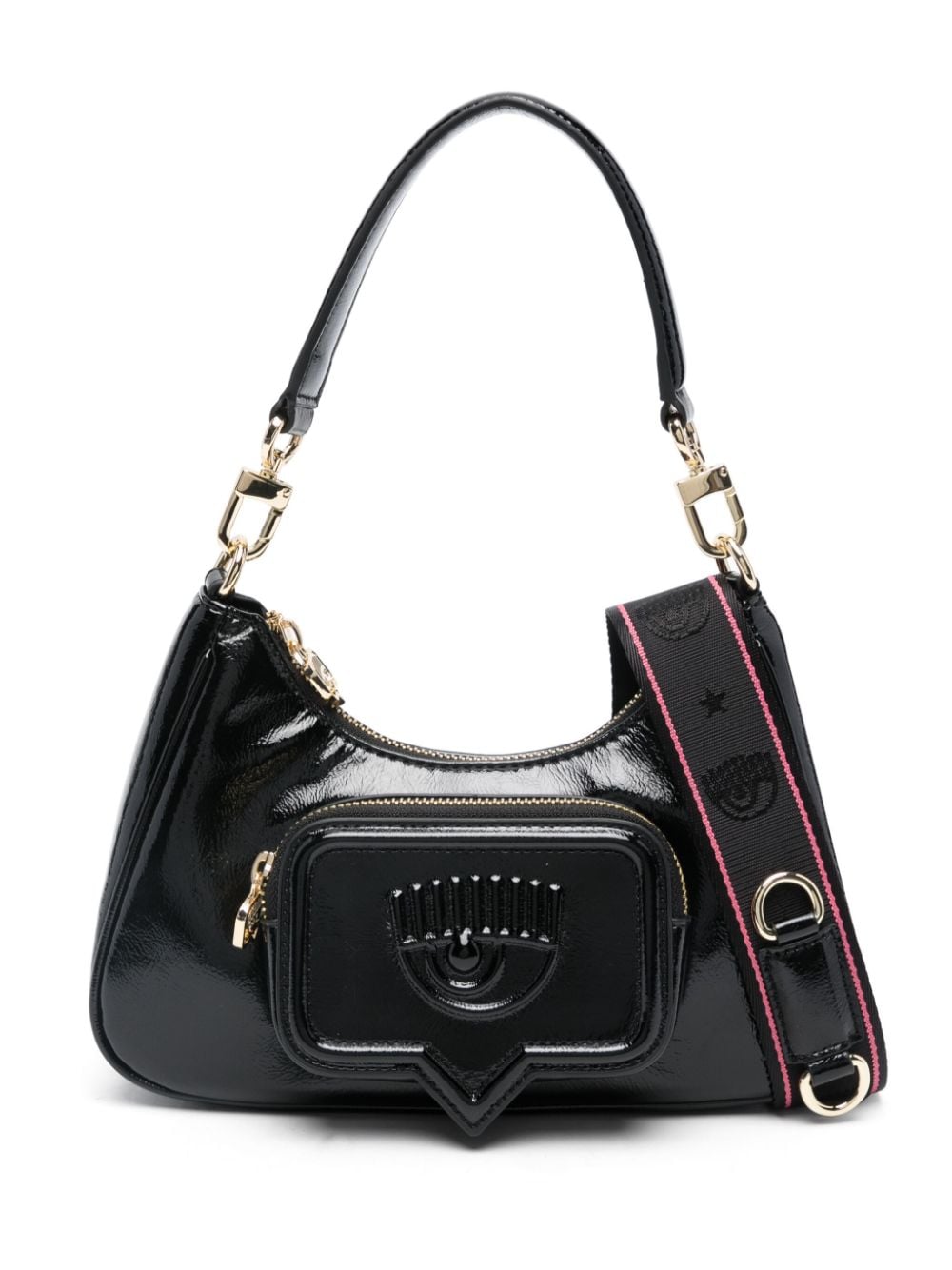 Chiara Ferragni Vicky Eyelike-embossed Patent Shoulder Bag In Black