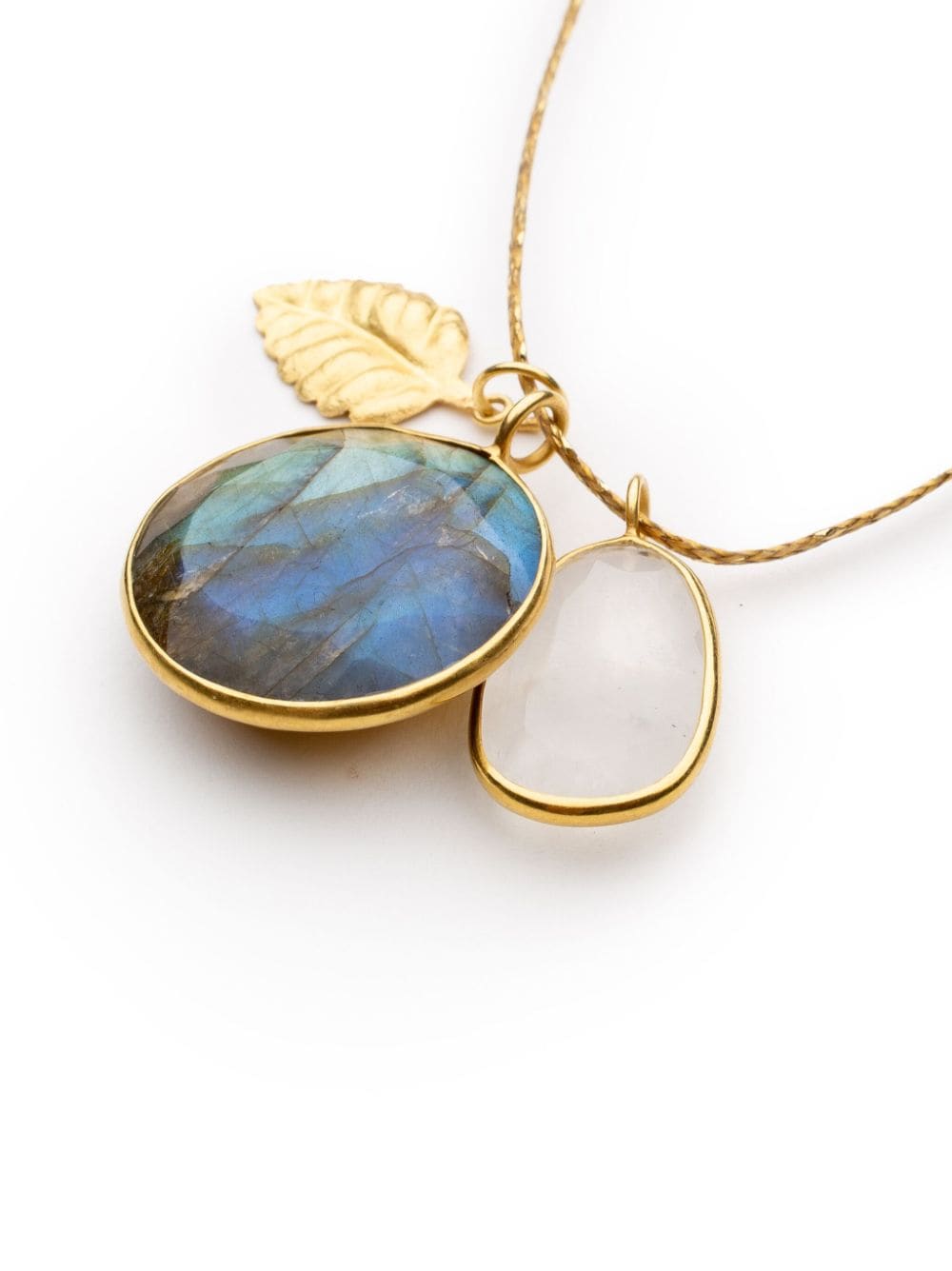 Shop Pippa Small 18kt Yellow Gold Leaf Amulet Tourmaline And Labradorite Necklace