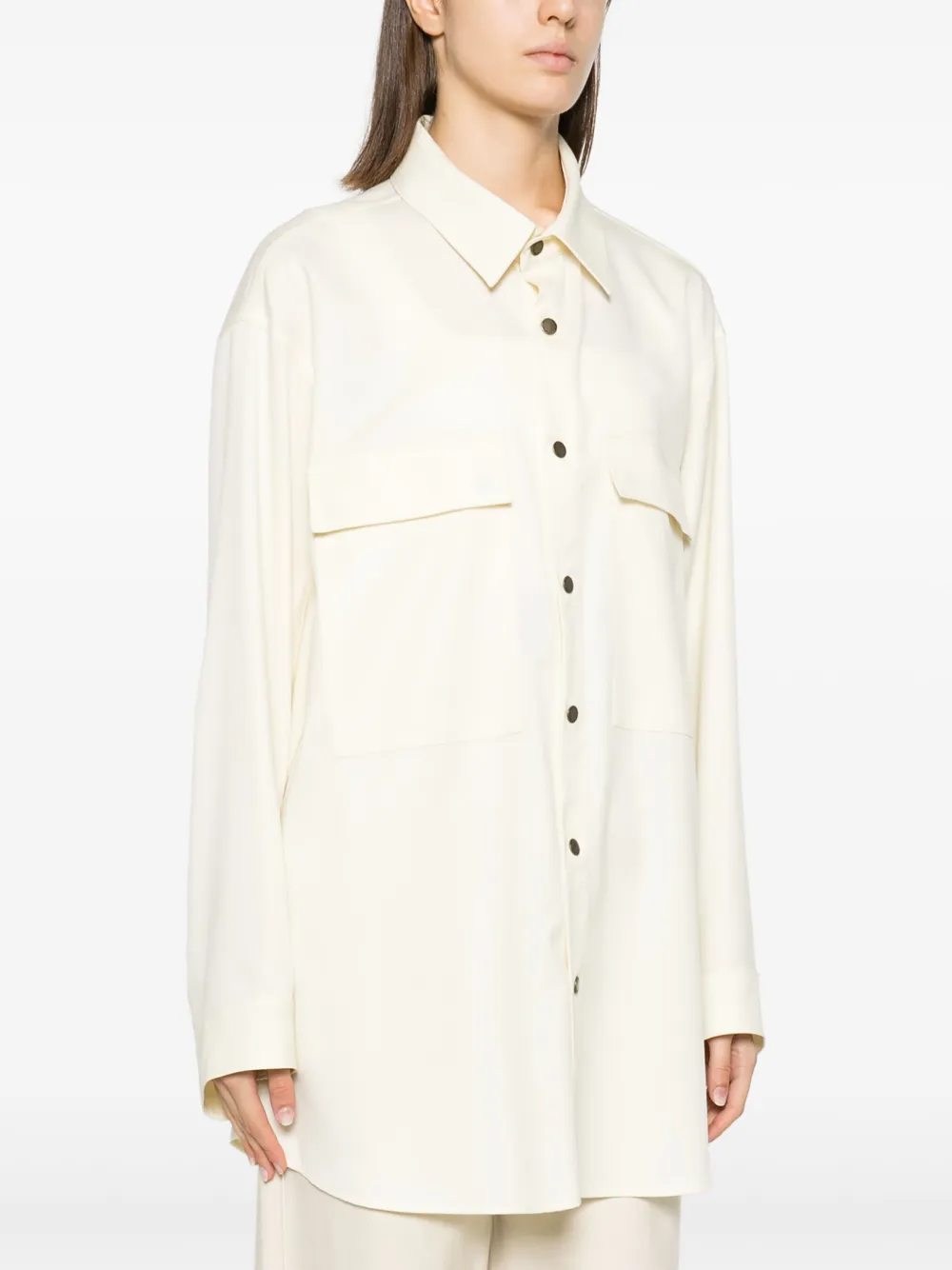 Darkpark Julie Oversized Wool Snap-front Shirt In Neutrals