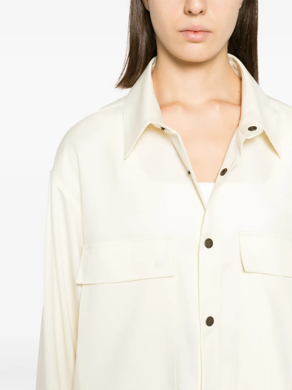 Darkpark Julie Oversized Wool Snap-front Shirt In Neutrals