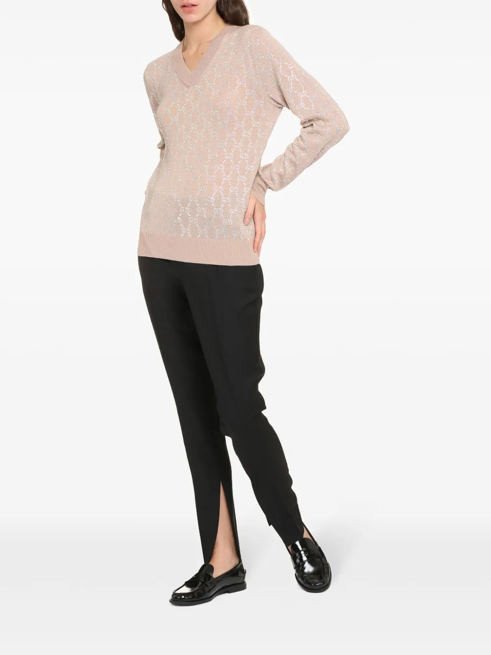 Gucci crystal embroidered ribbed sweater hotsell