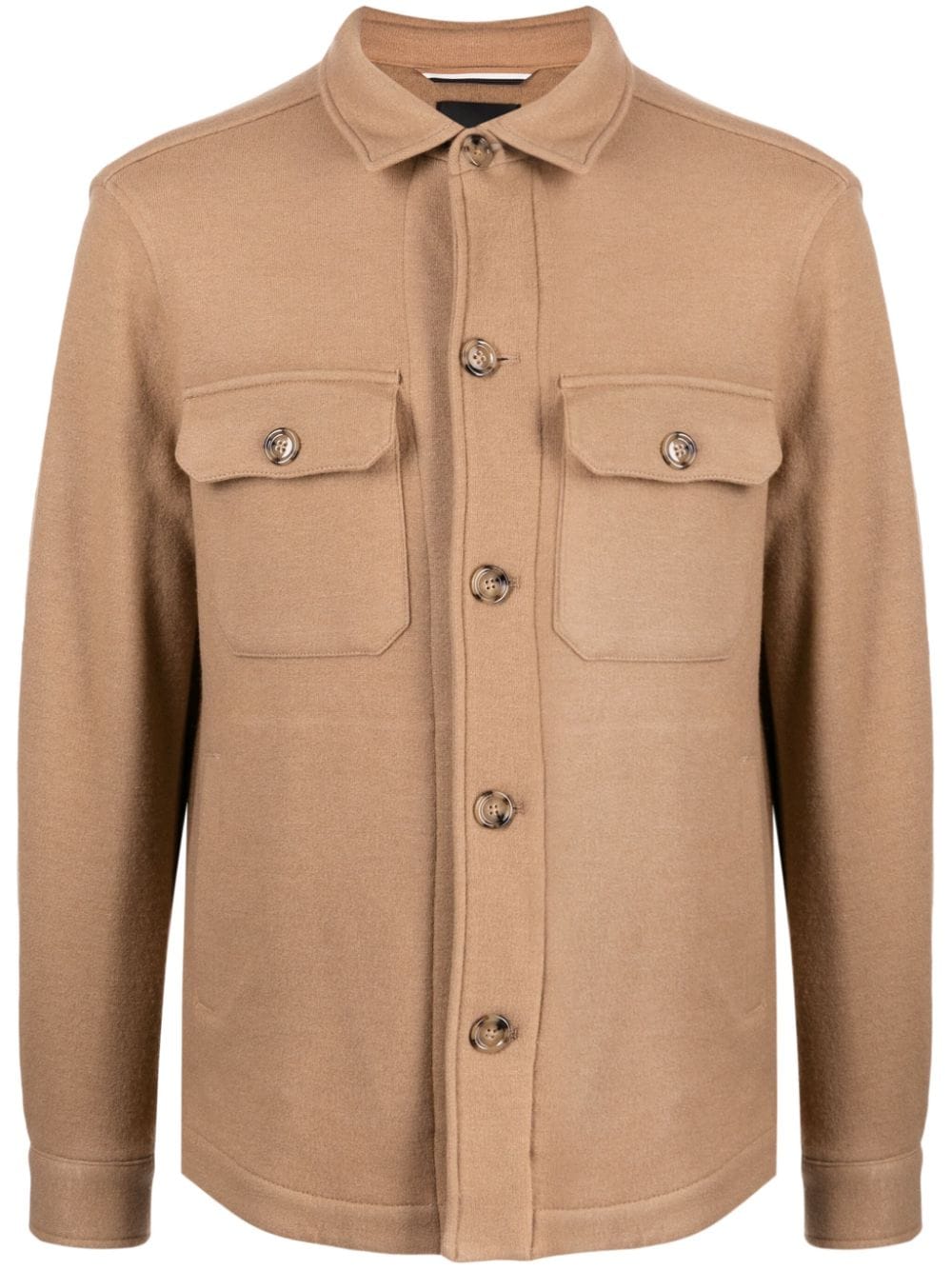 Hugo Boss Fine-knit Shirt Jacket In Brown